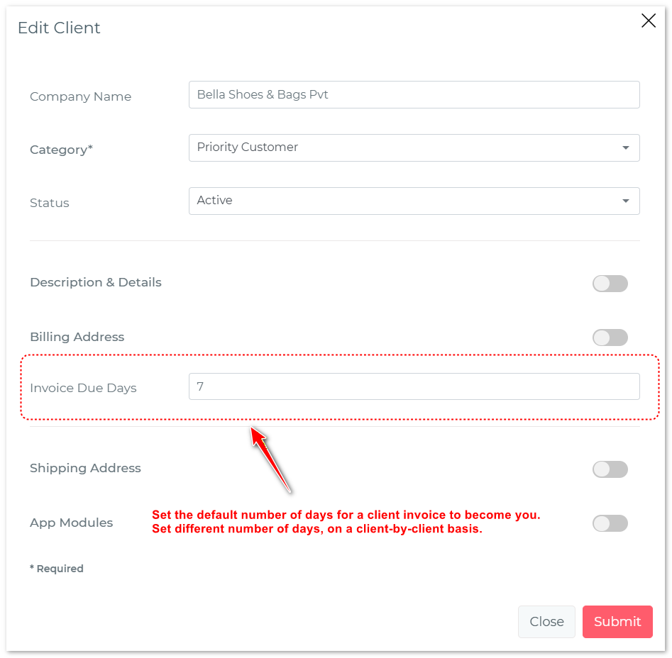 Client-specific invoice due dates
