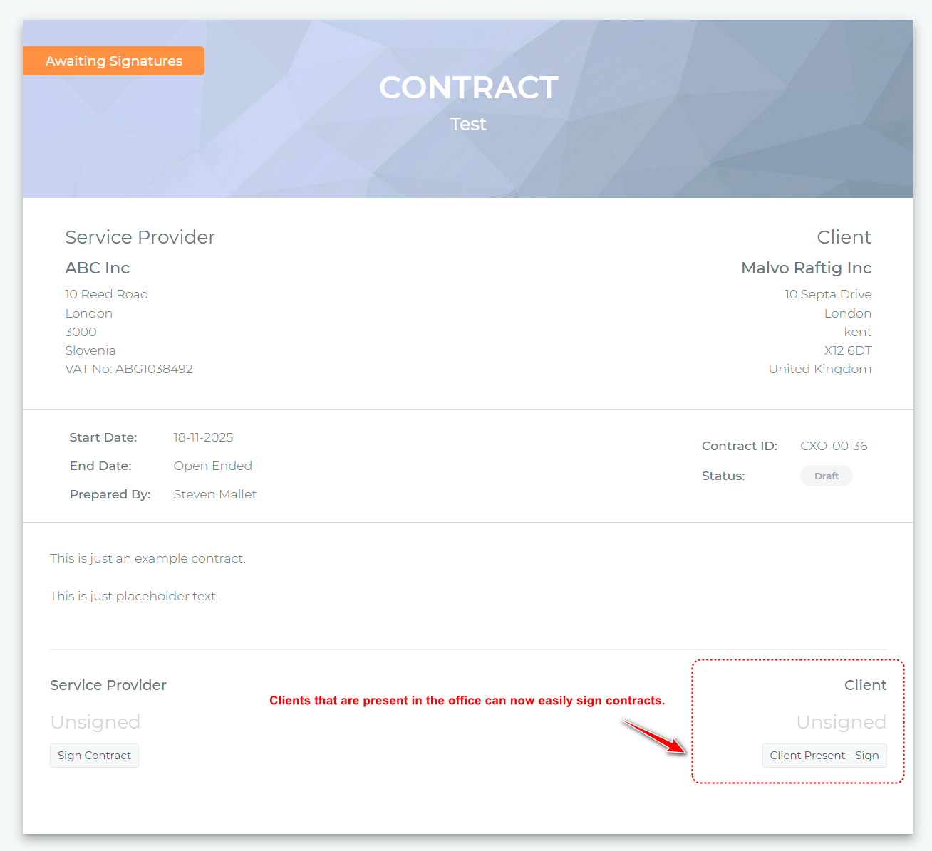 In-person client contract signing