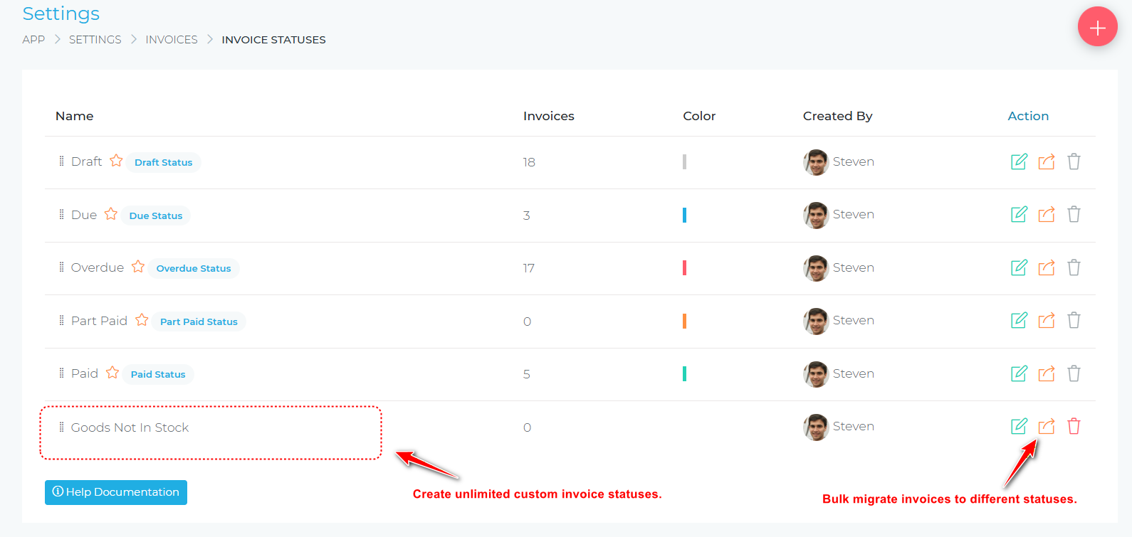 Custom invoice statuses