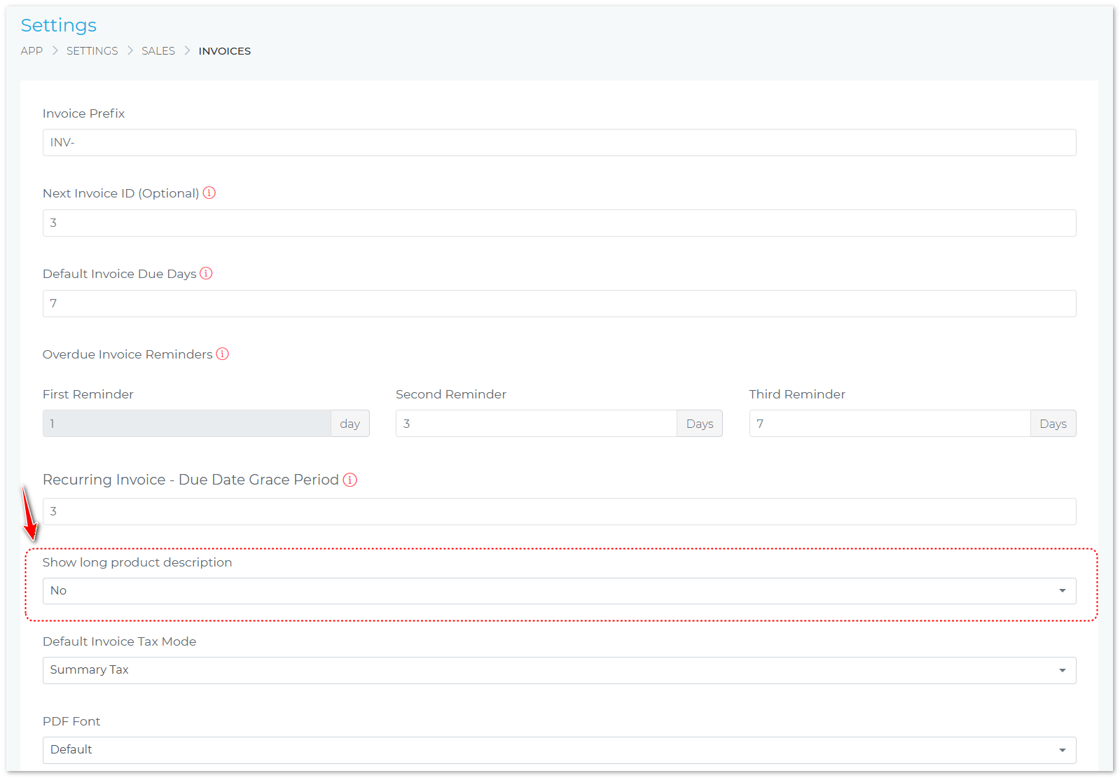 Extended line item descriptions on invoices