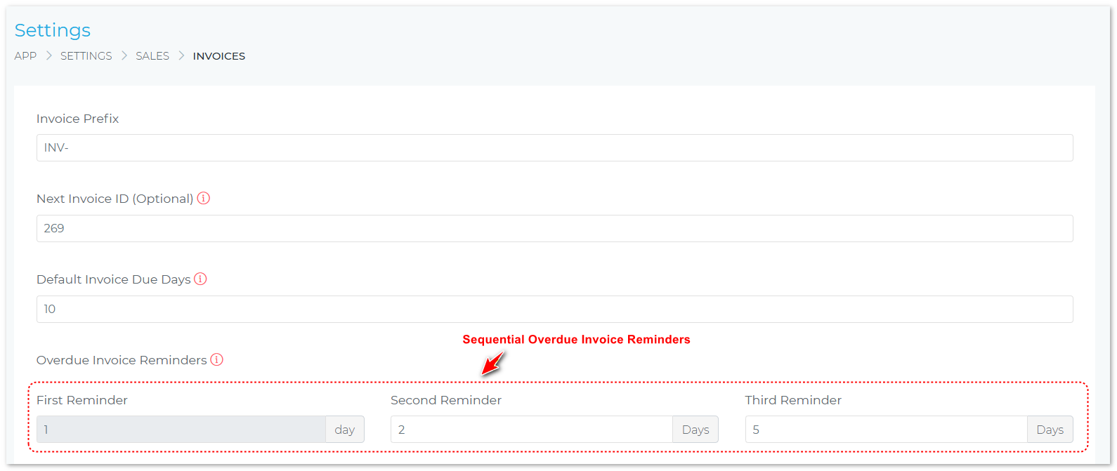 Sequential overdue invoice reminders