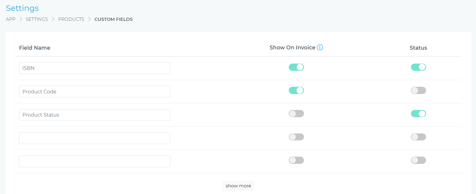 Products custom fields