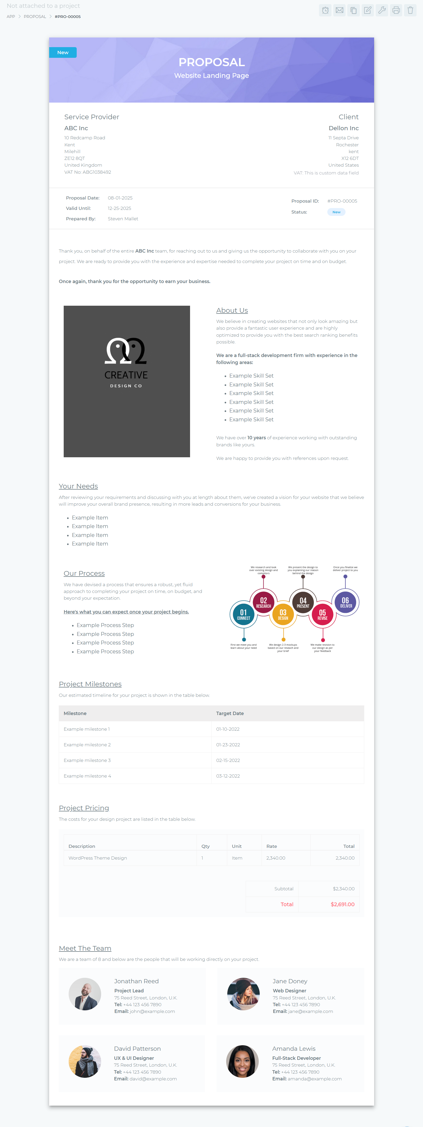 Grow CRM Proposal Management Interface
