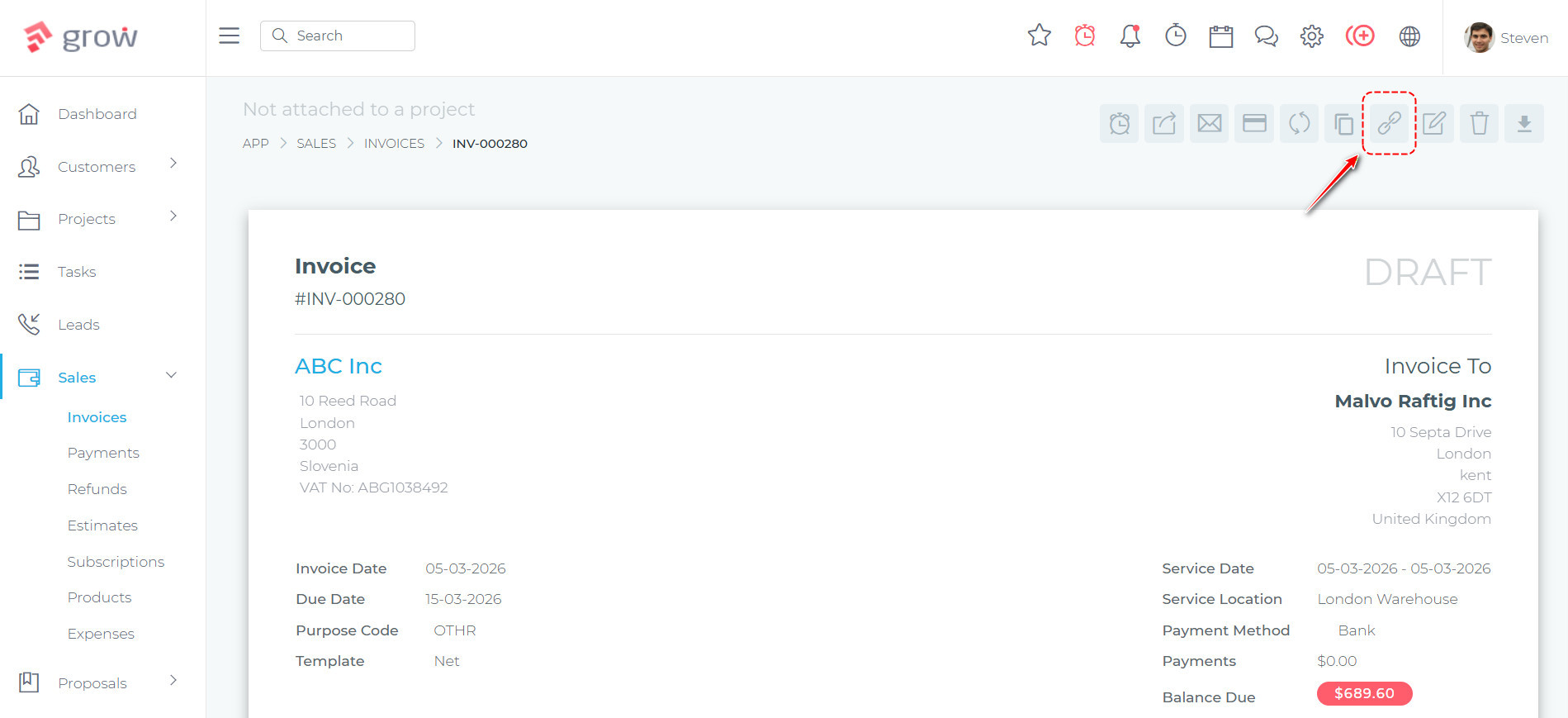 Direct invoice payment link