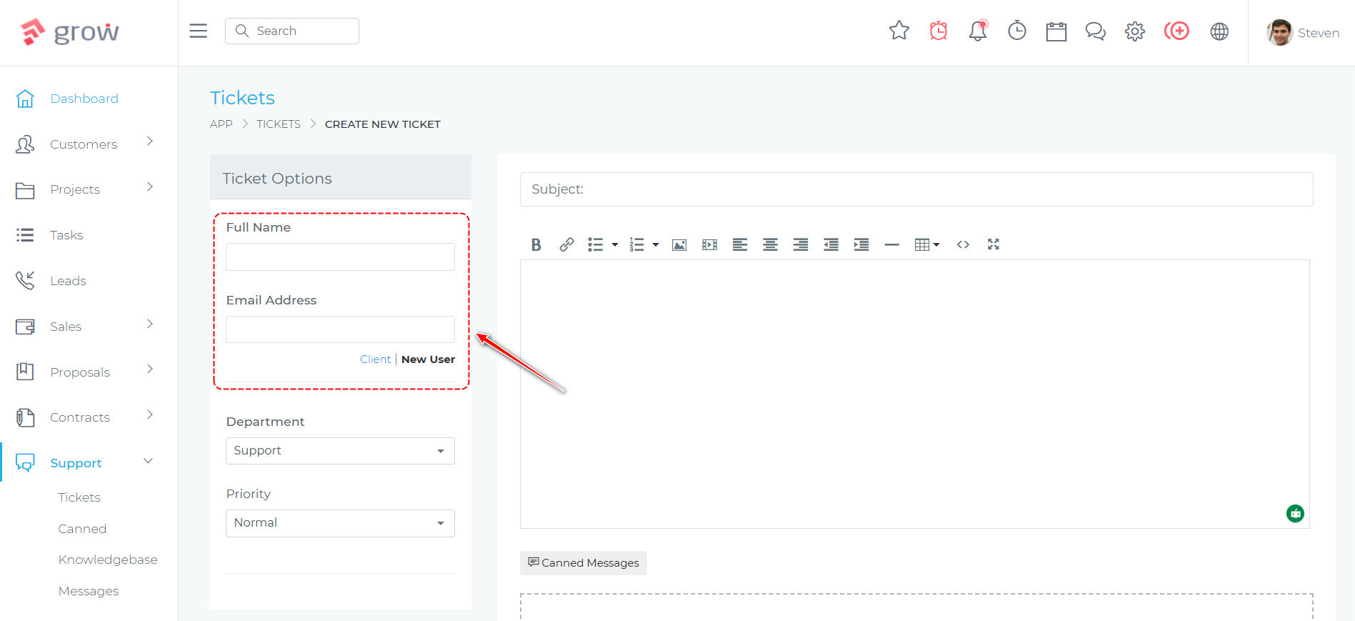 Send support tickets to non-clients