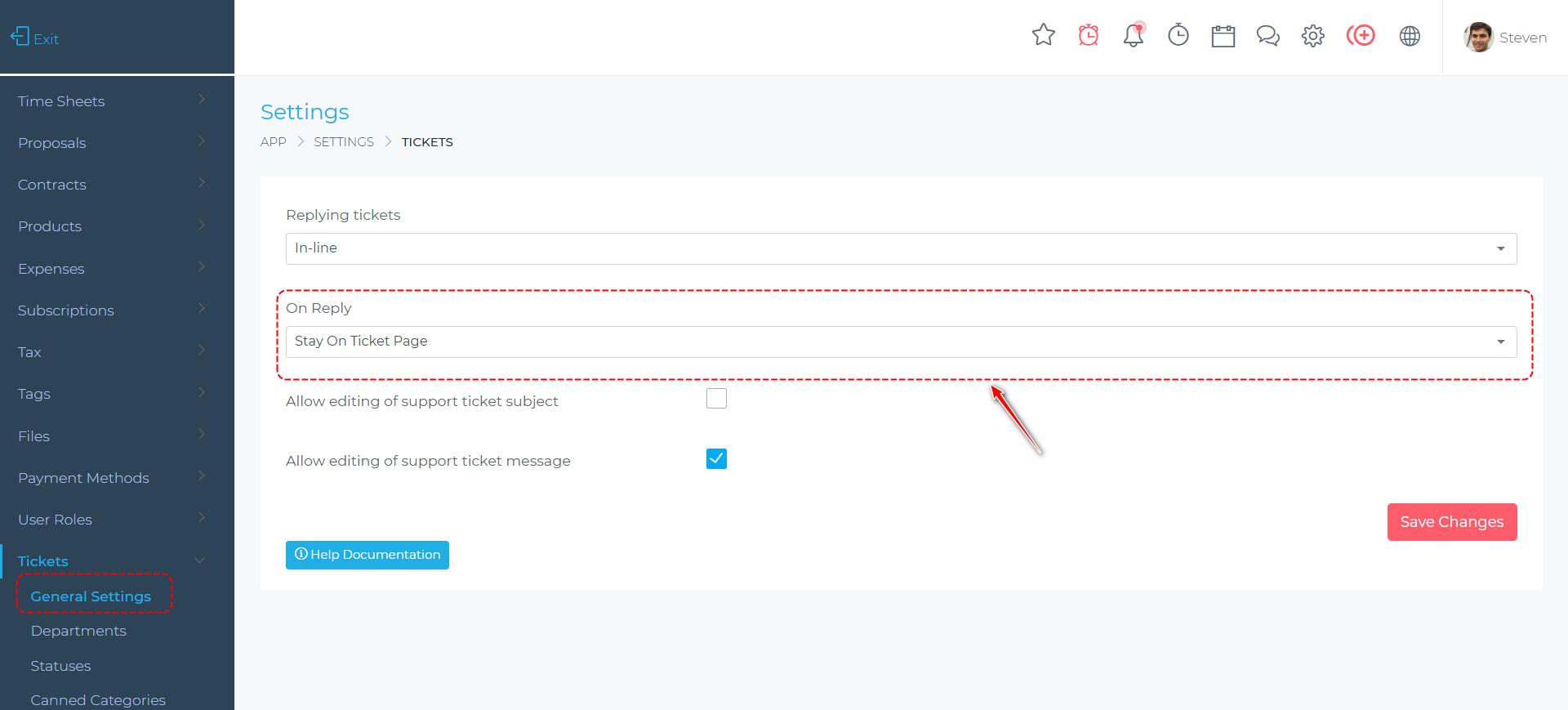 Ticket reply options