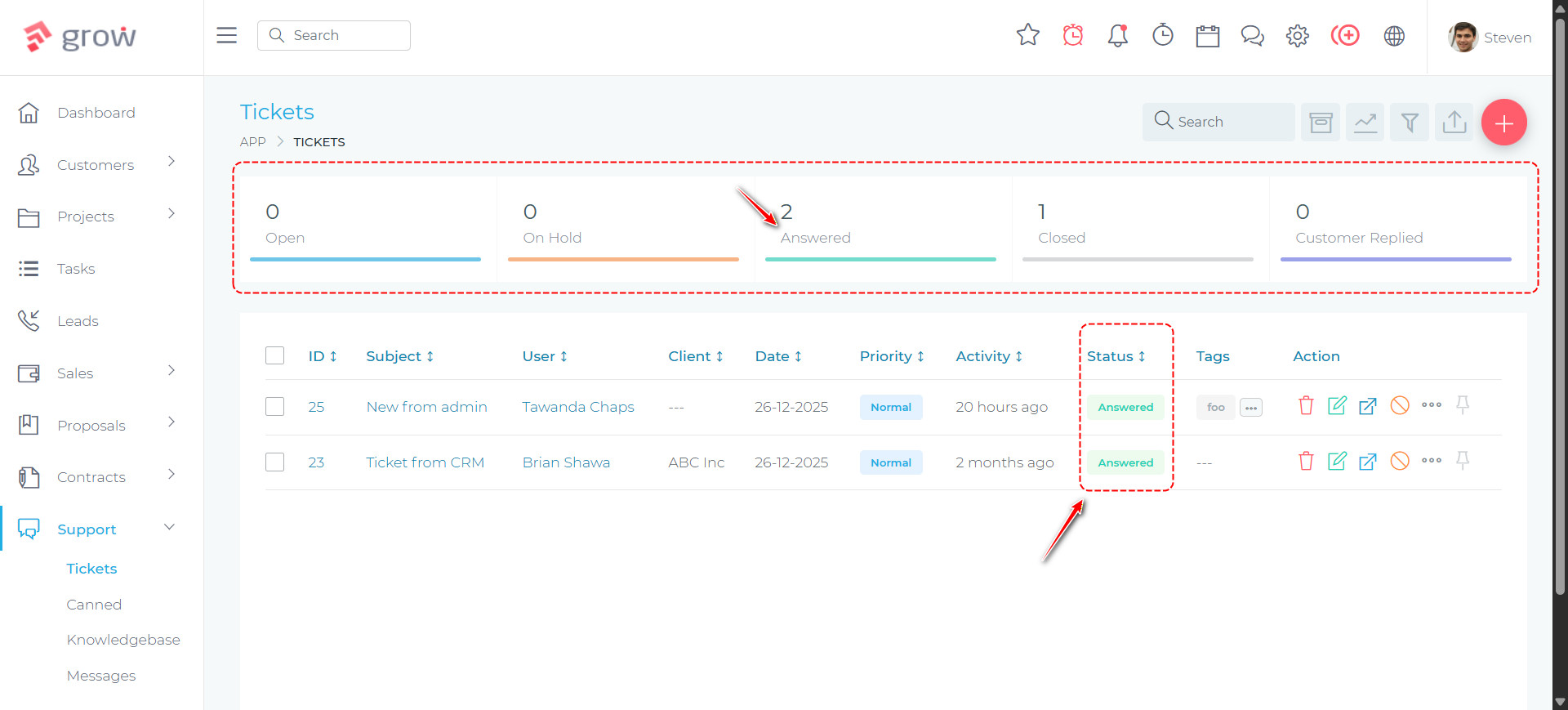 Clickable stats panels