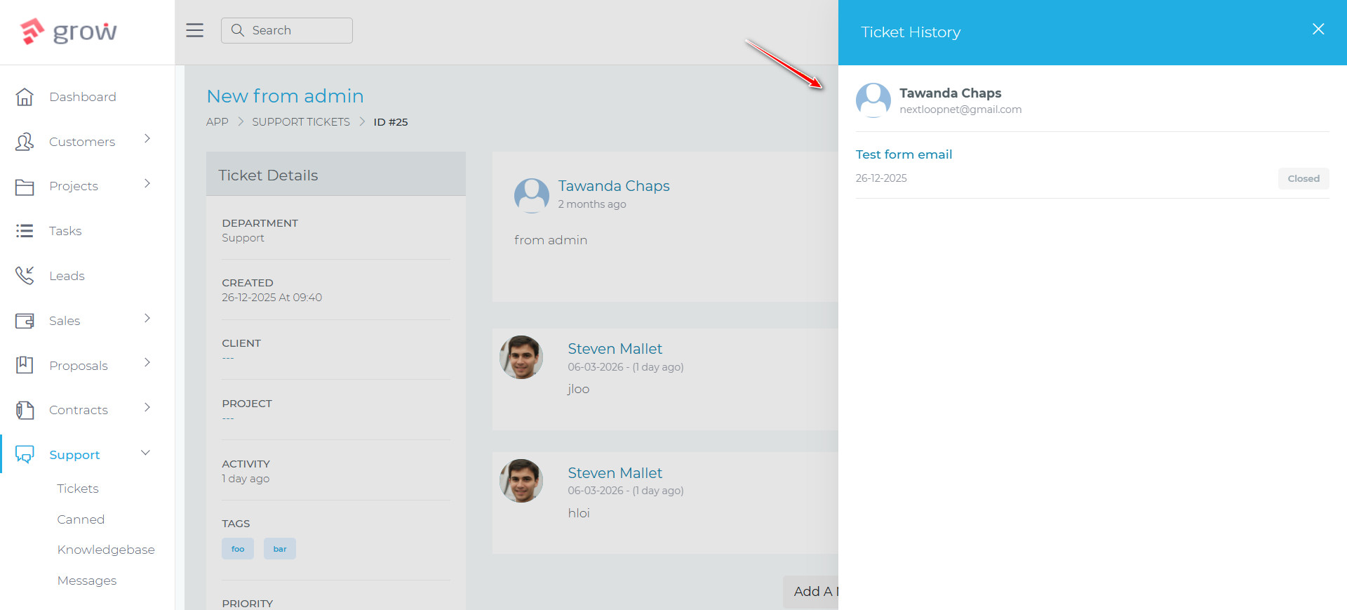 View user support ticket history